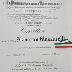 Il sanferdinandese Francesco Mazzarelli insignito dell’onorificenza di Cavaliere